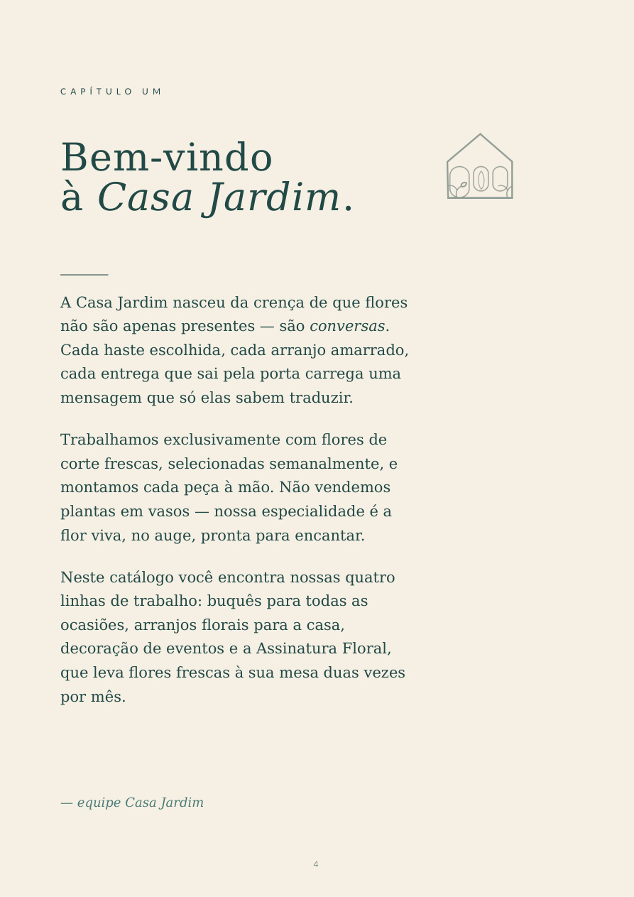 Página de boas-vindas do catálogo Casa Jardim